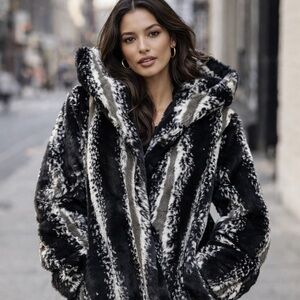 Luxurious Faux Fur Black White and Grey Jacket